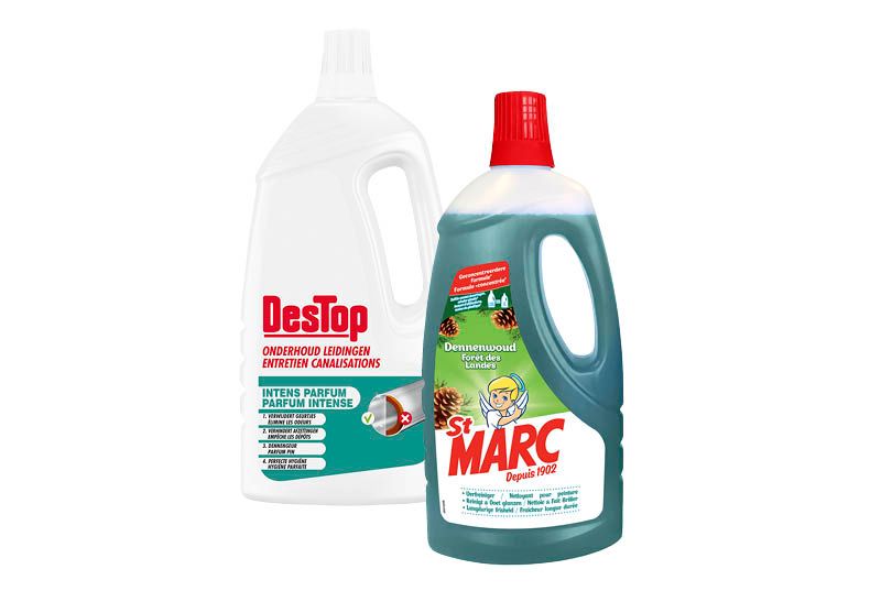 Destop wasmachinereinger 2 x 250 g of onderhoud leidingen 1,5 l of St Marc allesreiniger dennenwoud 1 l