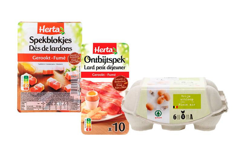 Gratis Spar eieren large vrije uitloop 6 stuks bij aankoop van 2 verpakkingen Herta ontbijtspek gerookt 100 g of spekblokjes gerookt of natuur 200 g